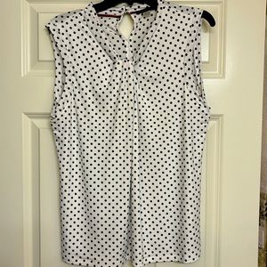 Tell me, Halfinger sleeveless white and navy polkadot XLG polyester,spandex